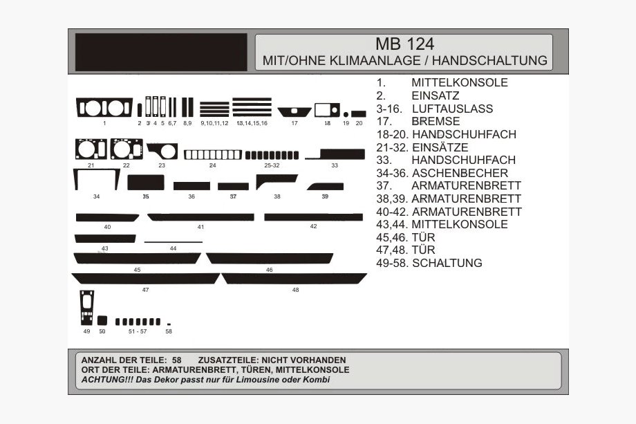 Mercedes E-class W124 1984–1997 Dashboard sierlijsten (Hartman) Actie! Aluminium Image