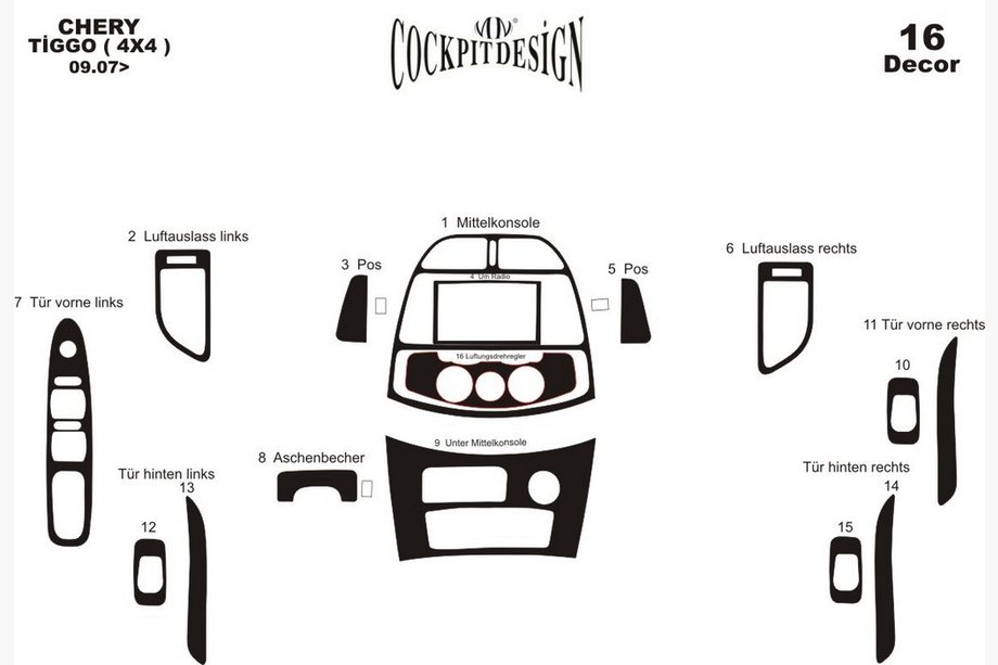 Chery Tiggo 1 2005–2016 Dashboard sierlijstenset (grote set) Titanium Foto 11