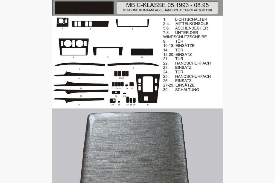 Mercedes C-klasse W202 1993–2001 ACTIE! Dashboardpanelen aluminiumlook (1993-1995) Image