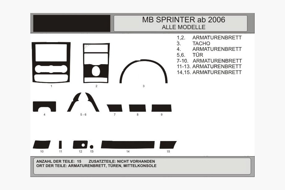 Mercedes Sprinter W906 2006–2018 Dashboardpaneel afwerkingsset (15-delig, VIP-Hartman) Notenhout Image