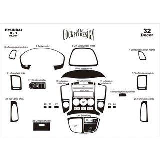 Dashboard sierlijsten (grote set) Hyundai H300, H1, Starex 2008–2020 foto 2