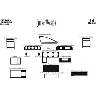 Dashboard sierlijsten in houtlook Peugeot Partner 1996–2008 foto 4