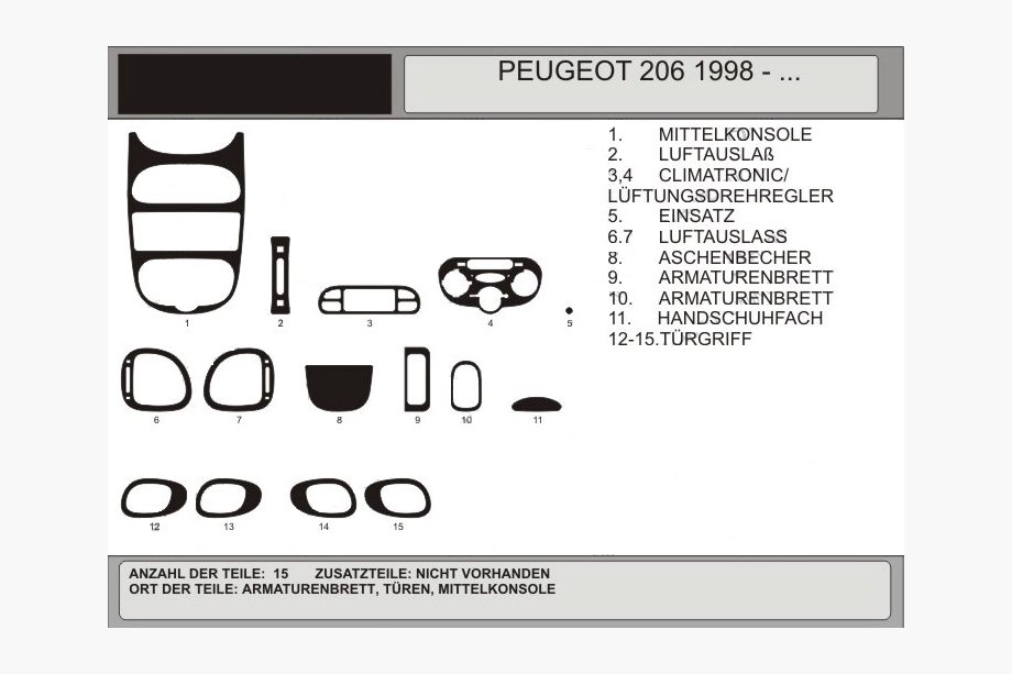 Peugeot 206 1998–2024 Dashboardpanelen (Hartman, 1998-2001) Aluminium Image