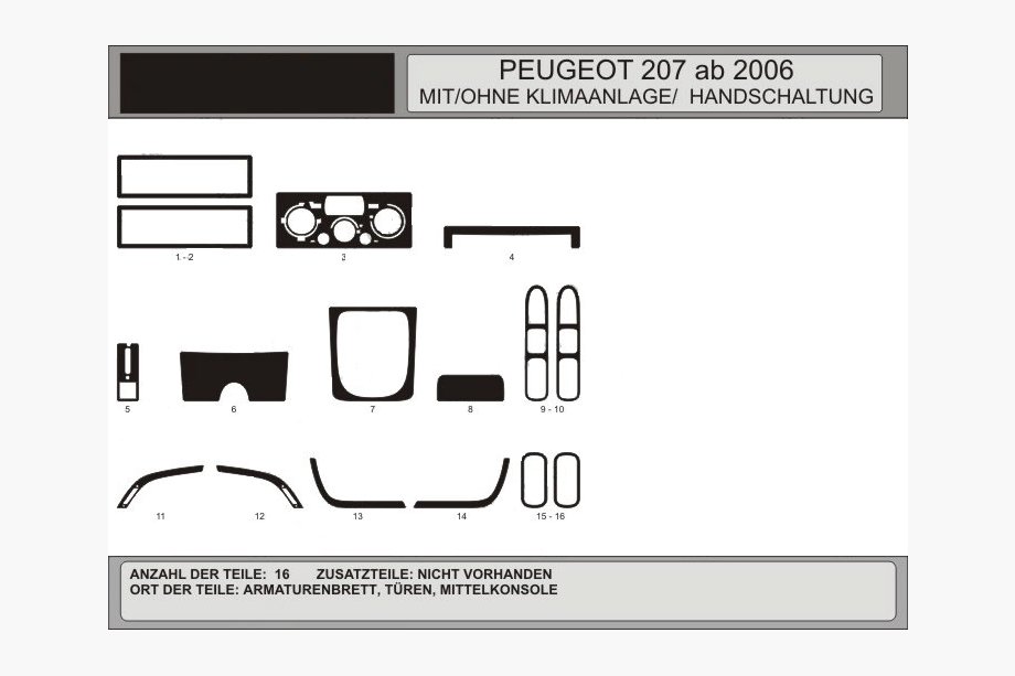 Peugeot 207 2006–2014 Dashboard sierlijsten (Hartman) Notenhout Image