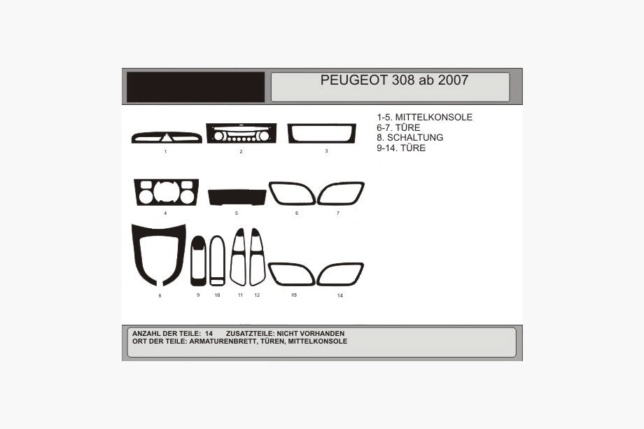 Peugeot 308 2007–2013 Dashboard sierlijsten Aluminium Image