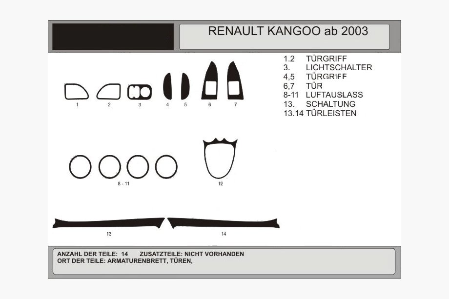Renault Kangoo 1998–2008 Dashboard sierlijsten (Hartman) Notenhout Image