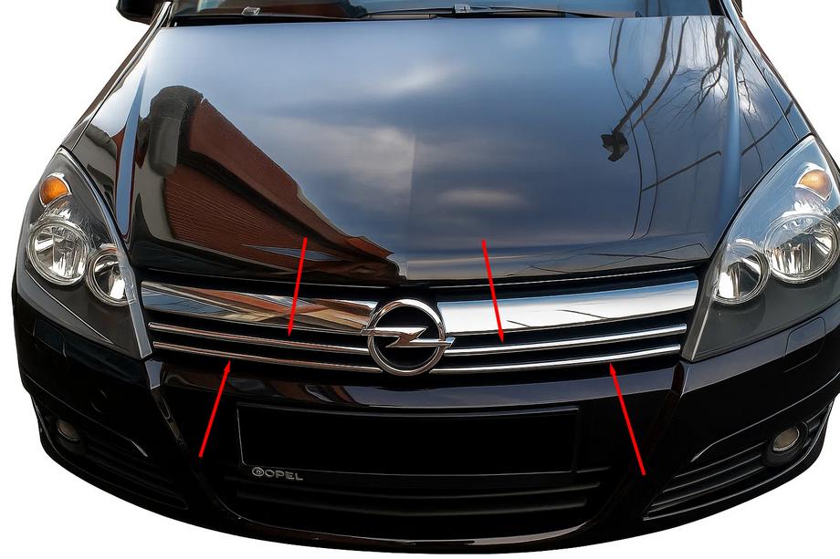 Opel Astra H 2004–2013 RVS grille sierstrips (set van 4) Image