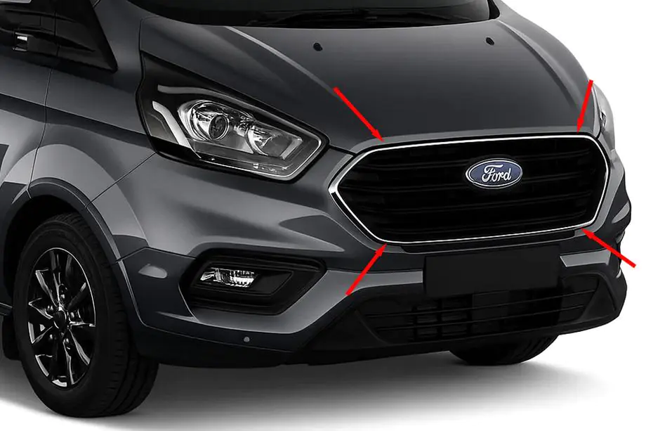 Ford Custom 2013–2022 Grilleomlijsting 2018+ (4-delig, RVS) Image