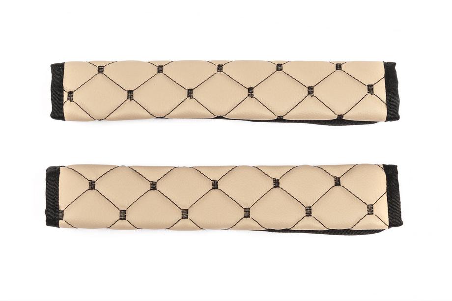 ECO veiligheidsgordel pads (2 stuks, beige met zwart stiksel) Foto 5