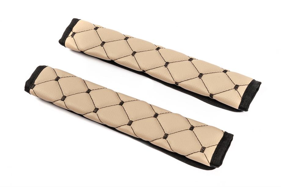 ECO veiligheidsgordel pads (2 stuks, beige met zwart stiksel) Foto 3