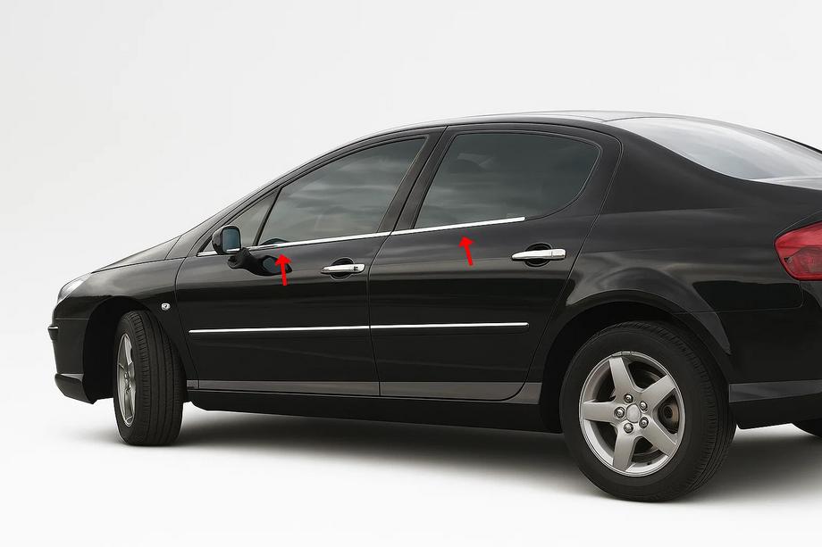Peugeot 407 2004–2011 Buitenste raamlijstenset (4-delig, RVS) Carmos - Turks staal Image