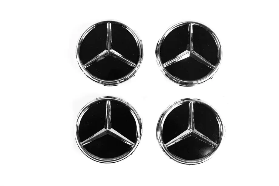 Mercedes-Benz Velgnaafdoppen 71/74 mm zonder ring (set van 4, zwart met chromen logo) Foto 2