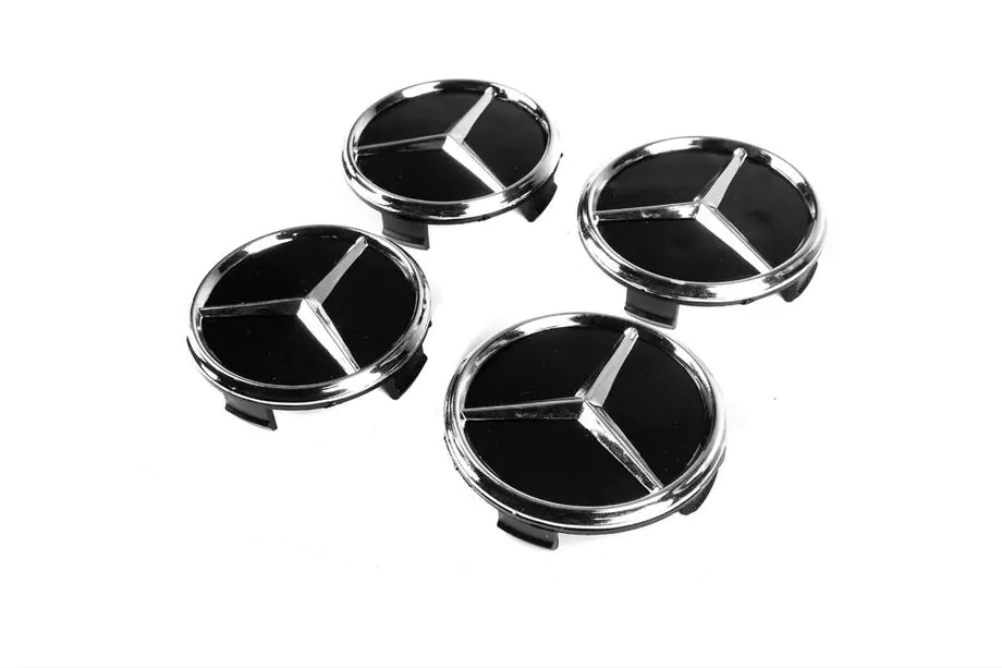 Mercedes-Benz Velgnaafdoppen 71/74 mm zonder ring (set van 4, zwart met chromen logo) Foto 1