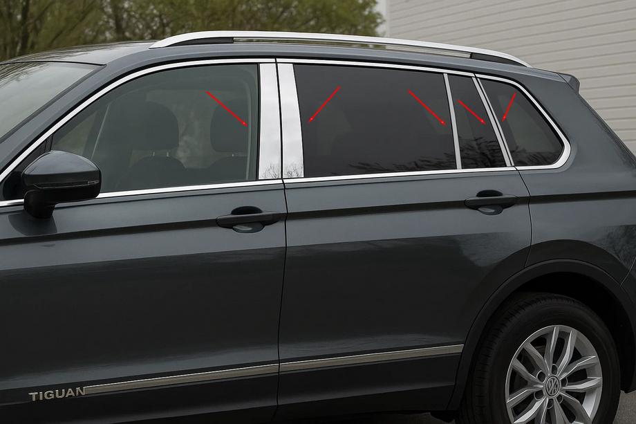 Volkswagen Tiguan 2016–2023 Deurstijllijsten (10 stuks, RVS) Image