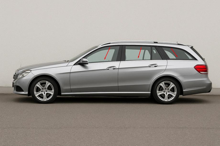 Mercedes E-klasse W212 2009–2016 Chroom raamlijsten voor ramen (SW) (6 stuks, RVS) Foto 1