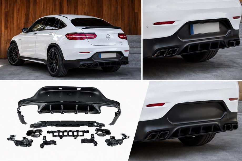 Mercedes GLC Coupé C253 2016–2023 Achterdiffuser met uitlaatsierstukken Black (AMG63 design) Image