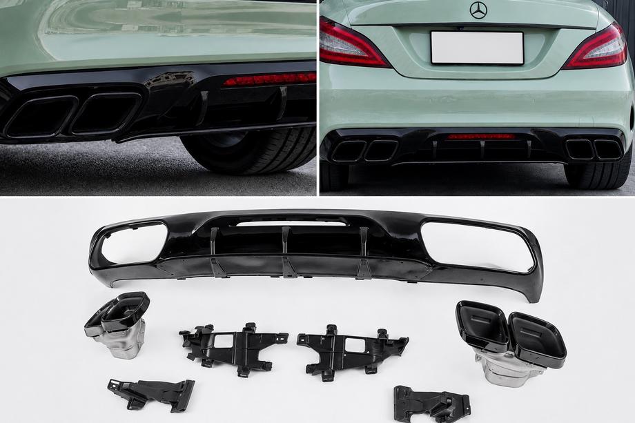 Mercedes CLS C218 2011–2018 Achterdiffuser met uitlaatsierstukken Black (2015-2018, GT63 Design) Foto 1