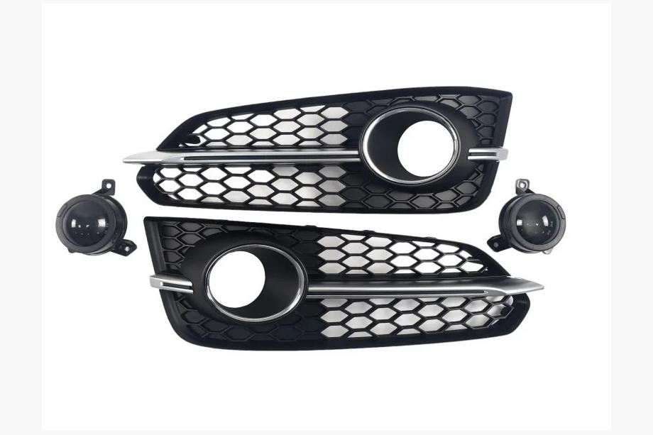 Audi A8 2010–2018 Mistlampgrilles met mistlampen (2014-2018, 2 stuks, zwart met grijs) Image