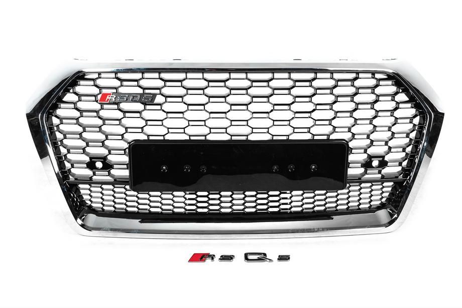 Audi Q5 2017–2025 RSQ-Style voorgrille zonder logo (2017-2020, zwart met chroom) Image