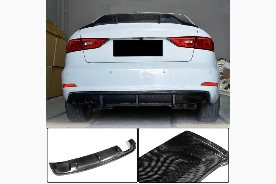 Audi A3 2012–2020 Achterbumper diffuser V2 (voor Base Sedan 2012-2016, carbon) Image