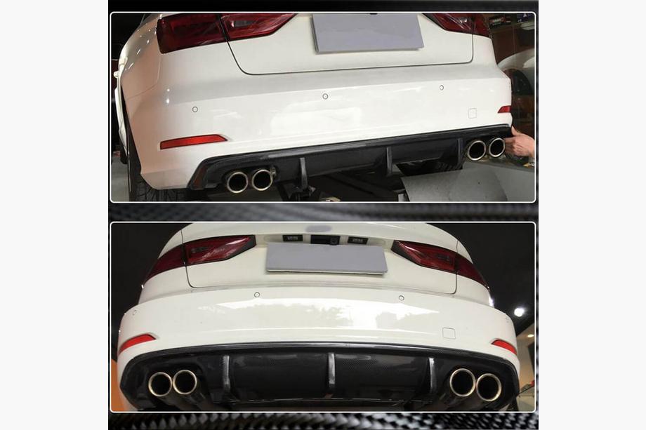 Audi A3 2012–2020 Achterbumper diffuser V1 (voor Base Sedan 2012-2016, carbon) Foto 4