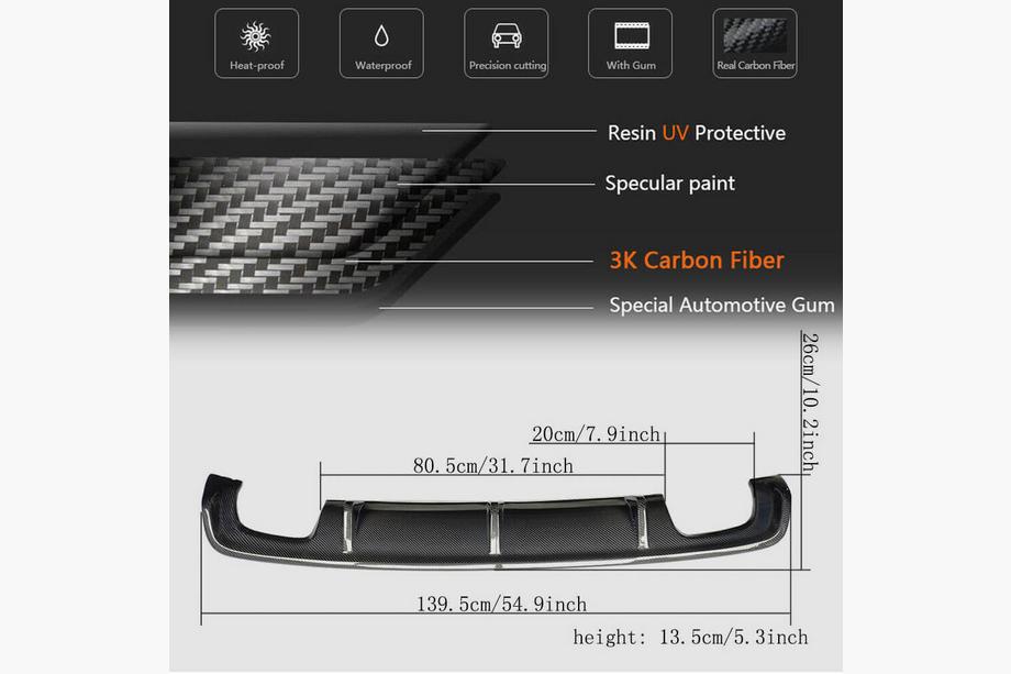 Audi A3 2012–2020 Achterbumper diffuser V1 (voor Base Sedan 2012-2016, carbon) Foto 5