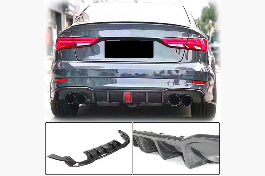 Audi A3 2012–2020 Achterbumper diffuser V2 (voor S-Line Sedan 2017-2020, carbon) Image