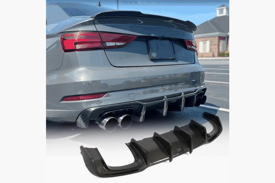 Audi A3 2012–2020 Achterbumper diffuser V1 (voor S-Line Sedan 2017-2020, Carbon) Foto 1