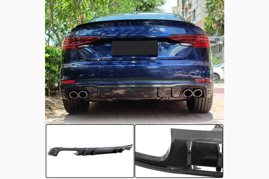 Audi A4 B9 2015–2024 Achterbumper diffuser V2 (voor S-Line Sedan 2015-2019, carbon) Image