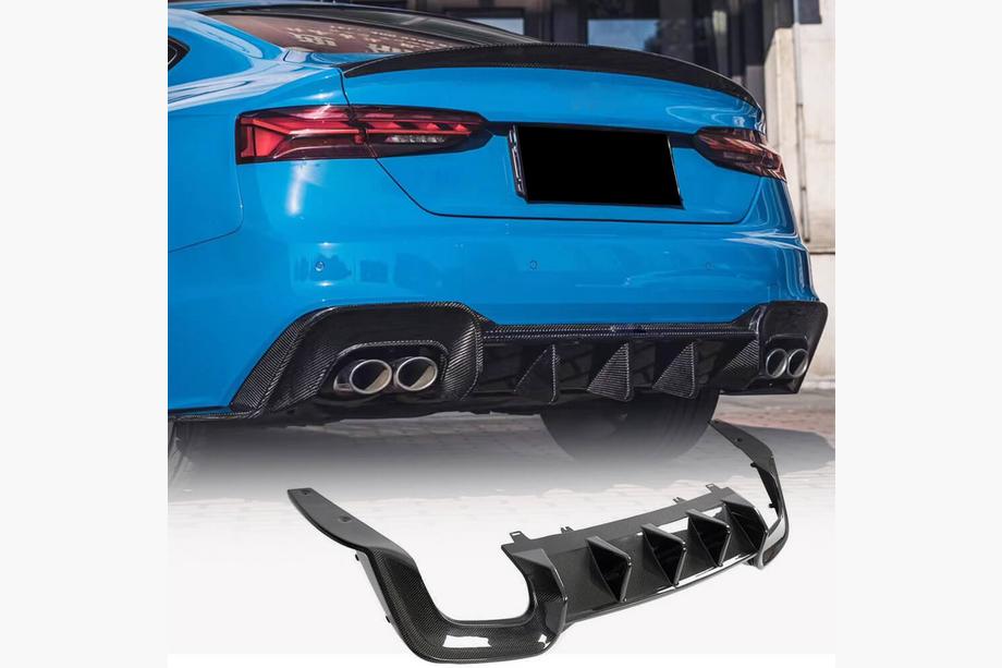 Audi A5 2016–2025 Achterbumperdiffuser V2 (voor S-Line 2021-2025, carbon) Image