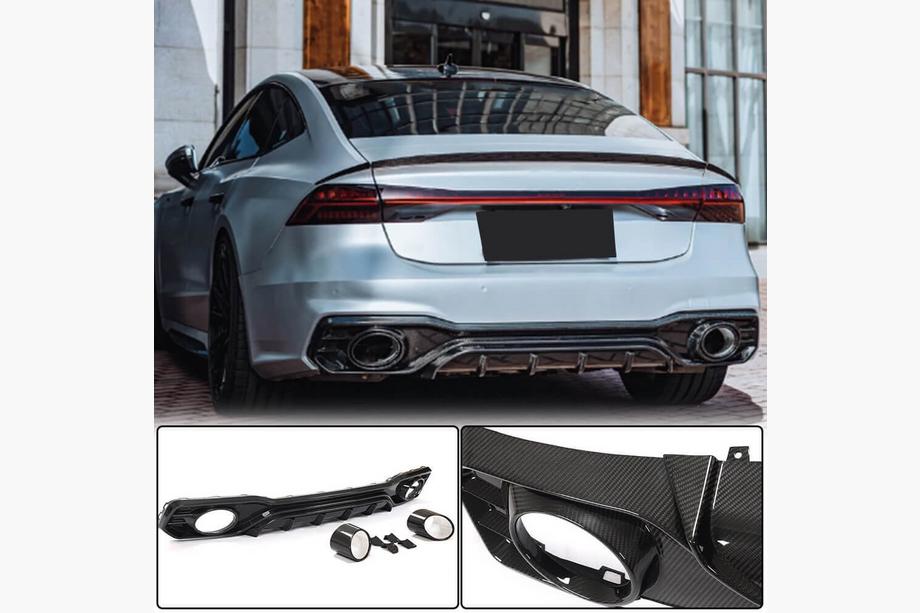 Audi A7 2018– Achterbumper diffuser met uitlaatsierstukken (voor S-Line 2018-2022, dry carbon) Foto 1
