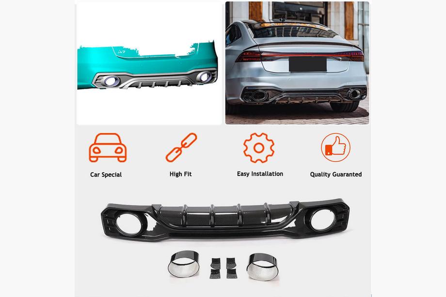 Audi A7 2018– Achterbumper diffuser met uitlaatsierstukken (voor S-Line 2018-2022, dry carbon) Foto 2