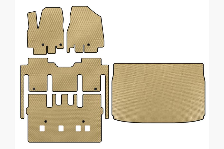 Kia Sedona 2014–2020 EVA vloermattenset interieur (complete set, 8-zits, beige) Image
