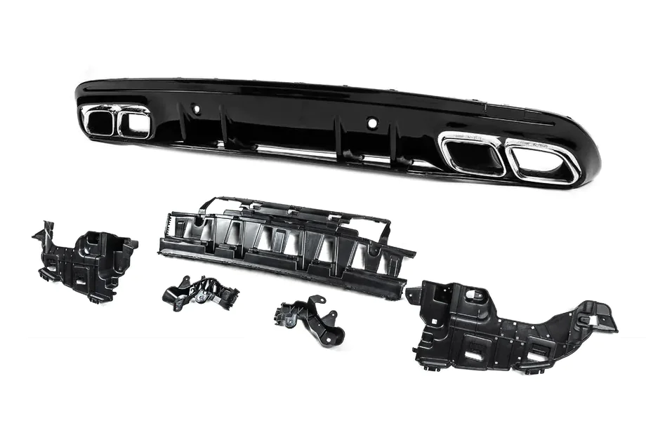 Mercedes C-klasse W205 2014–2021 Achterdiffuser met uitlaatsierstukken Silver (C63 design 2018-2021) Foto 3