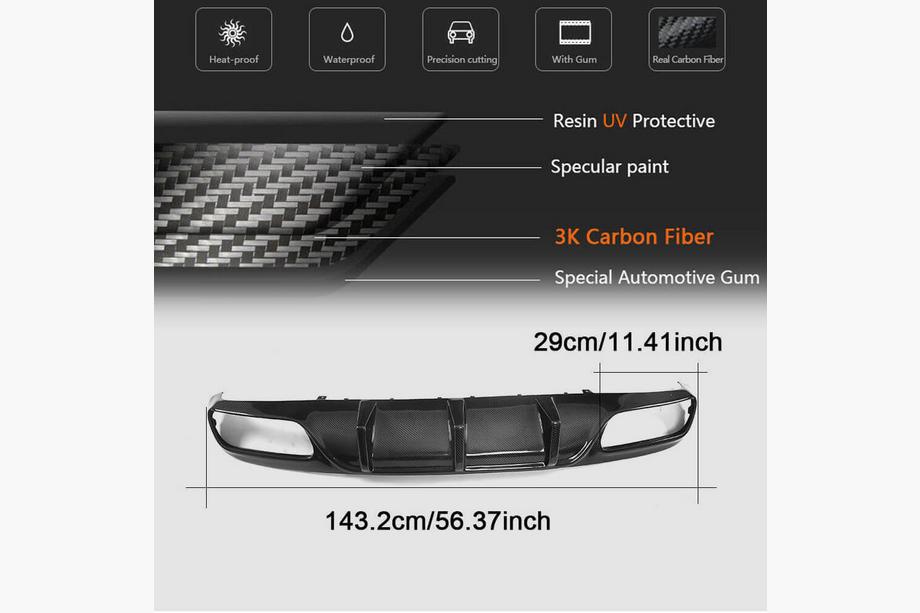 Mercedes C-klasse W205 2014–2021 Achterbumper diffuser V1 (voor coupé/cabriolet C63 AMG 2015-2019, carbon) Foto 2
