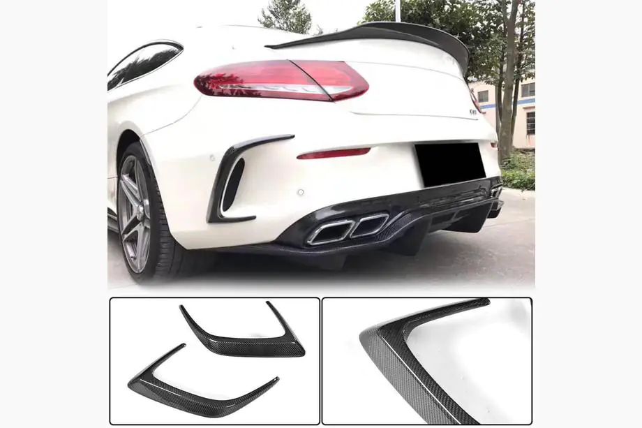 Mercedes C-klasse W205 2014–2021 Carbon achterbumper afdeklijsten (voor Coupé/Cabriolet C63 AMG 2015-2019) Foto 1