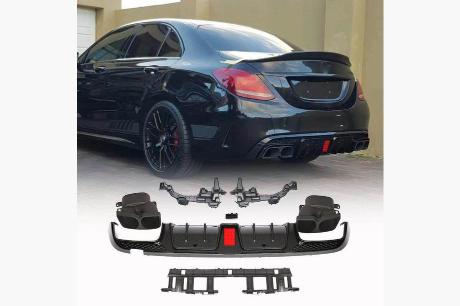Mercedes C-klasse W205 2014–2021 Achterbumperdiffuser met uitlaatsierstukken (voor SD C43 AMG 2015-2019, carbon) Foto 1