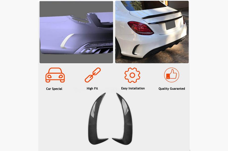 Mercedes C-klasse W205 2014–2021 Achterbumper sierlijsten (voor SD C43/C63 AMG 2015-2019, carbon) Foto 2