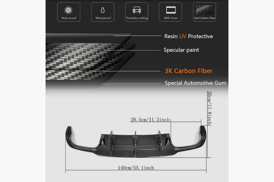 Mercedes C-klasse W204 2007–2015 Achterbumper spoiler met diffuser (voor C63 AMG 2012-2014, carbon) Foto 4