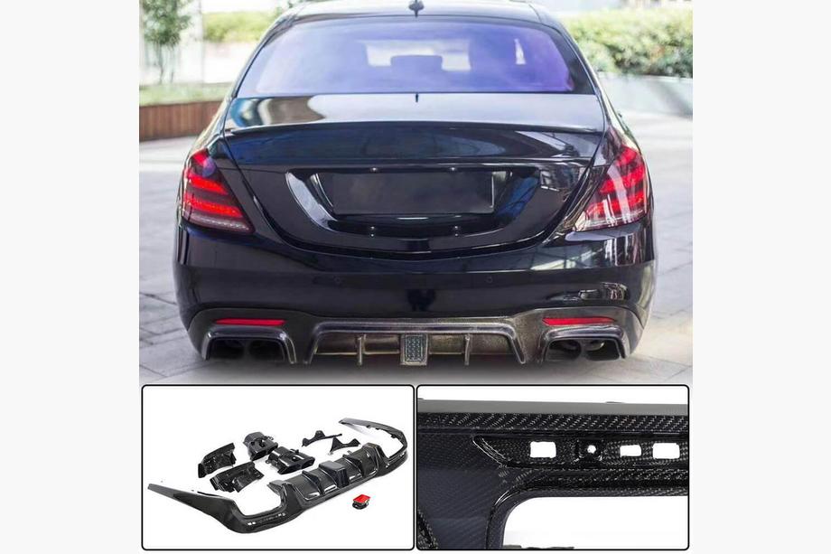 Mercedes S-Class W222 2013–2022 Achterbumper diffuser met uitlaatsierstukken (voor S63/S65 AMG 2018-2021, carbon) Image