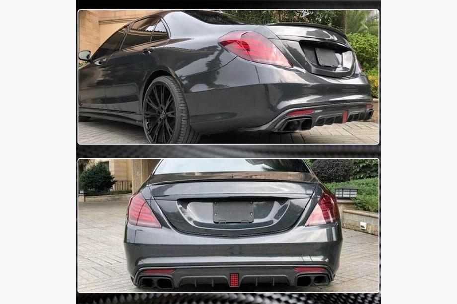 Mercedes S-Class W222 2013–2022 Achterbumperdiffuser met uitlaatsierstukken (voor S63 AMG 2014-2017, carbon) Foto 5