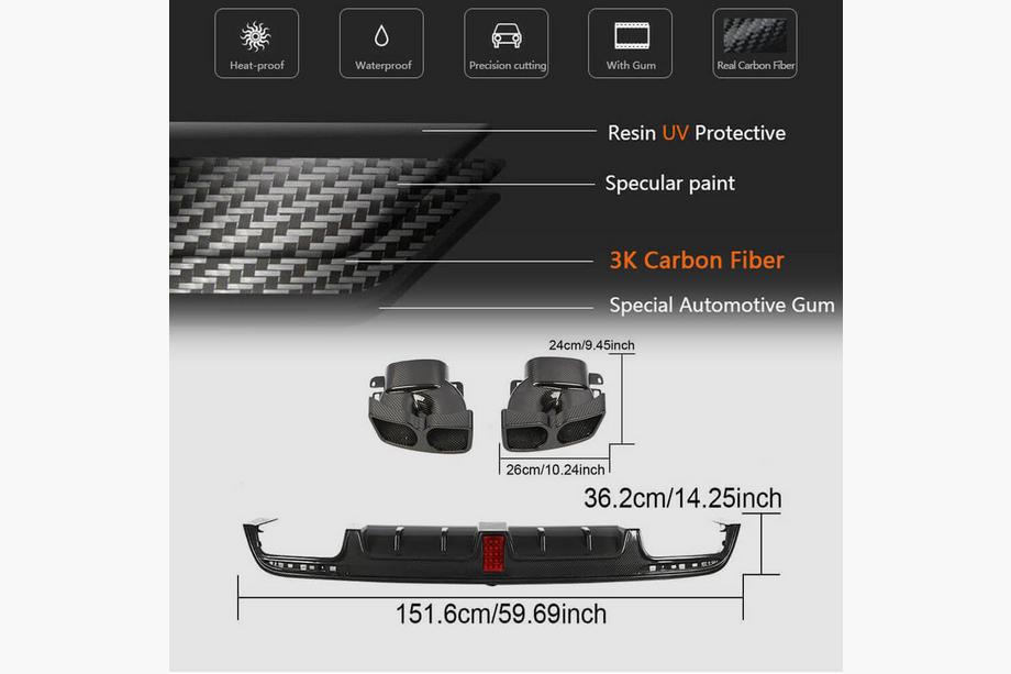 Mercedes S-Class W222 2013–2022 Achterbumperdiffuser met uitlaatsierstukken (voor S63 AMG 2014-2017, carbon) Foto 6