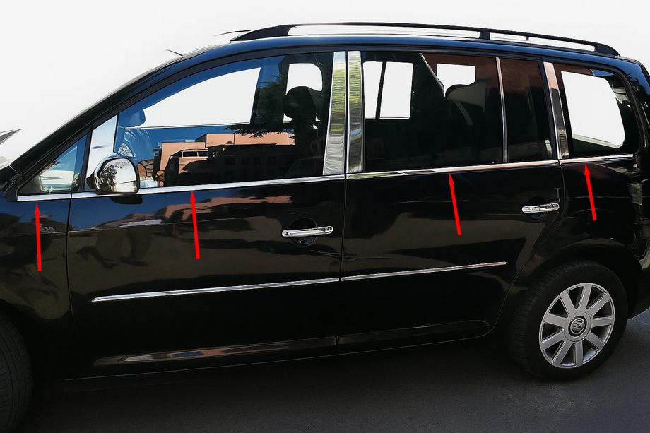 Volkswagen Touran 2003–2010 Buitenste raamlijsten (8-delig, RVS) Carmos - Turks staal Image