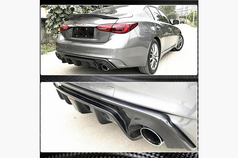 Infiniti Q50/Q60 2013–2024 Achterbumperdiffuser V3 (voor Q50 Base/Sport 2018-2023, carbon) Foto 9