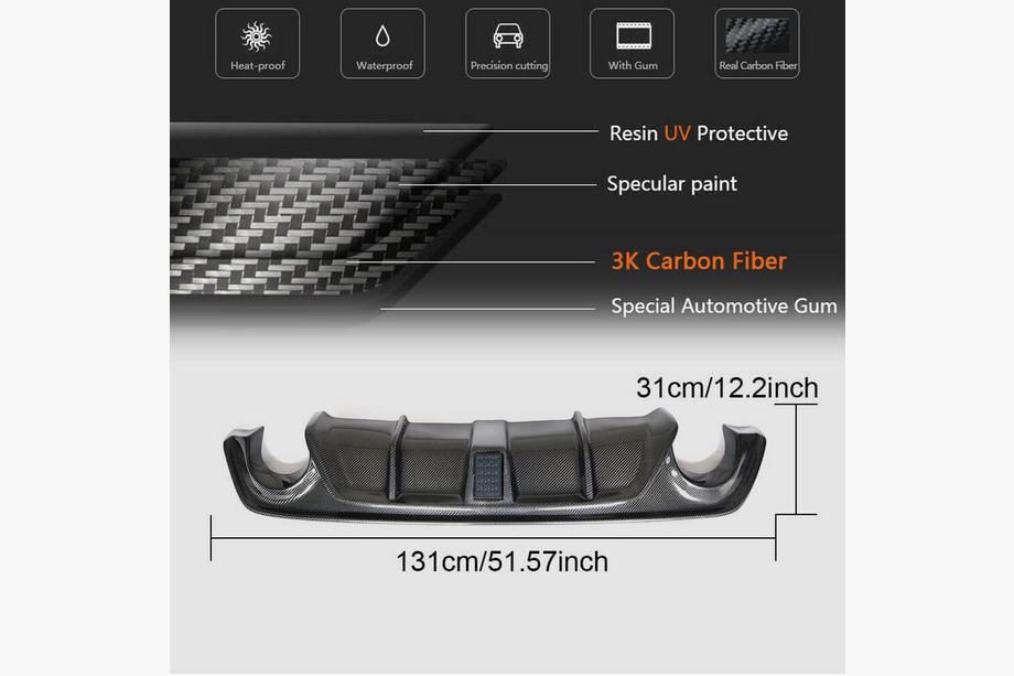 Infiniti Q50/Q60 2013–2024 Achterbumperdiffuser V3 (voor Q50 Base/Sport 2018-2023, carbon) Foto 10