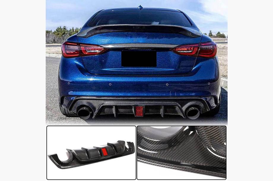 Infiniti Q50/Q60 2013–2024 V4 achterbumper diffuser (voor Q50 Base/Sport 2018-2023, carbon) Foto 3