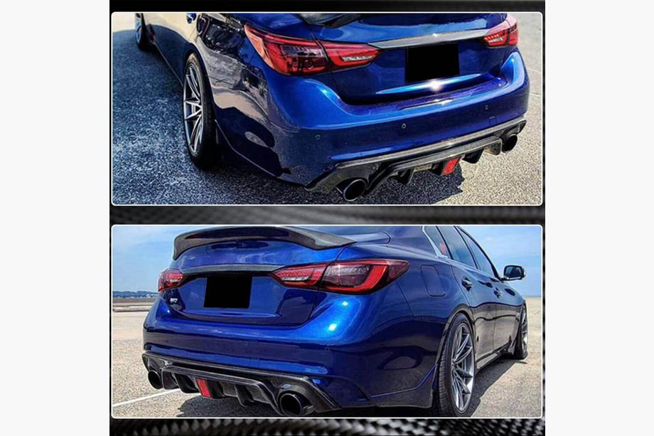 Infiniti Q50/Q60 2013–2024 V4 achterbumper diffuser (voor Q50 Base/Sport 2018-2023, carbon) Foto 5