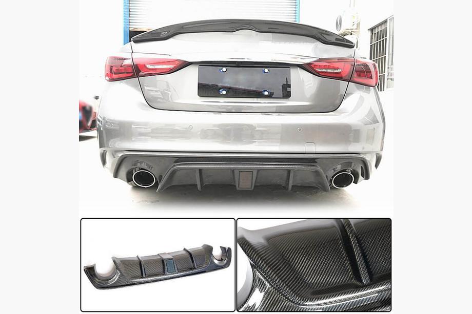 Infiniti Q50/Q60 2013–2024 V4 achterbumper diffuser (voor Q50 Base/Sport 2018-2023, carbon) Foto 8