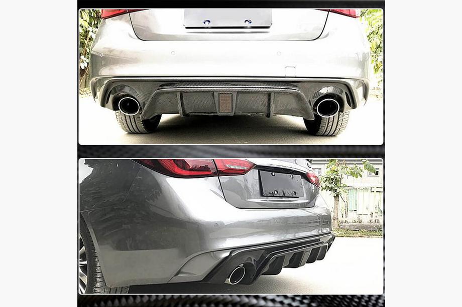 Infiniti Q50/Q60 2013–2024 V4 achterbumper diffuser (voor Q50 Base/Sport 2018-2023, carbon) Foto 9