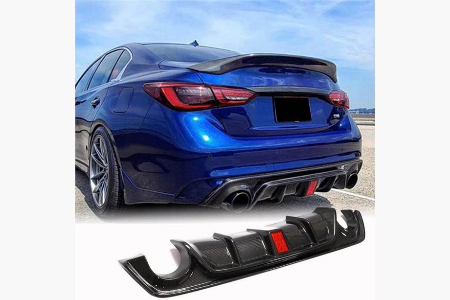 Infiniti Q50/Q60 2013–2024 V4 achterbumper diffuser (voor Q50 Base/Sport 2018-2023, carbon) Foto 12